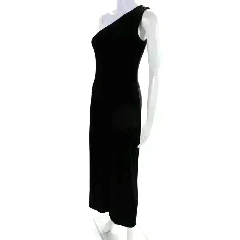 RALPH LAUREN One Shoulder Black Maxi Dress Size Medium Asymetrical